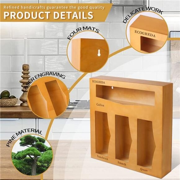 Ziplock Bag Organizer, Wooden Baggie Organizer and Ziploc Bag Storage - Picture 3 of 6
